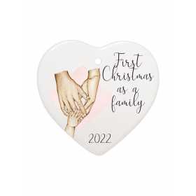 Glob ceramica inimioara pentru bradul de Craciun, First Christmas as a family 2022, model 3, Hands